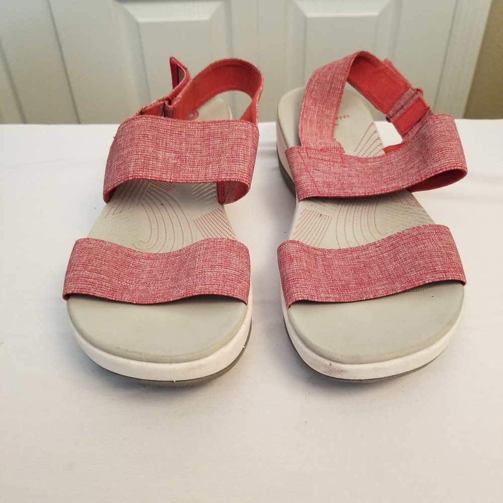 Clarks Cloudsteppers Arla Glison Red Heathered Fabric Wedge Sandals Womens 8